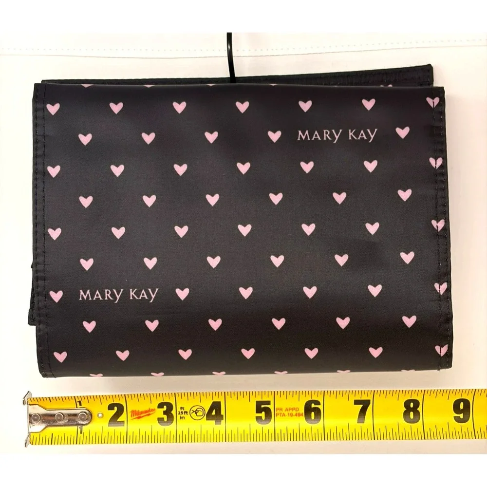 Mary Kay Hanging Travel Cosmetic Organizer Makeup Bag Black Pink Hearts Roll Up